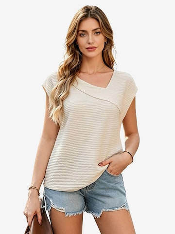 KoJooin Shirt 'Damenblusen für den Alltag,asymmetrischer V-Ausschnitt,Business-Tops mit Rüschenärmeln,Sommerblusen' in Beige: Vorderseite