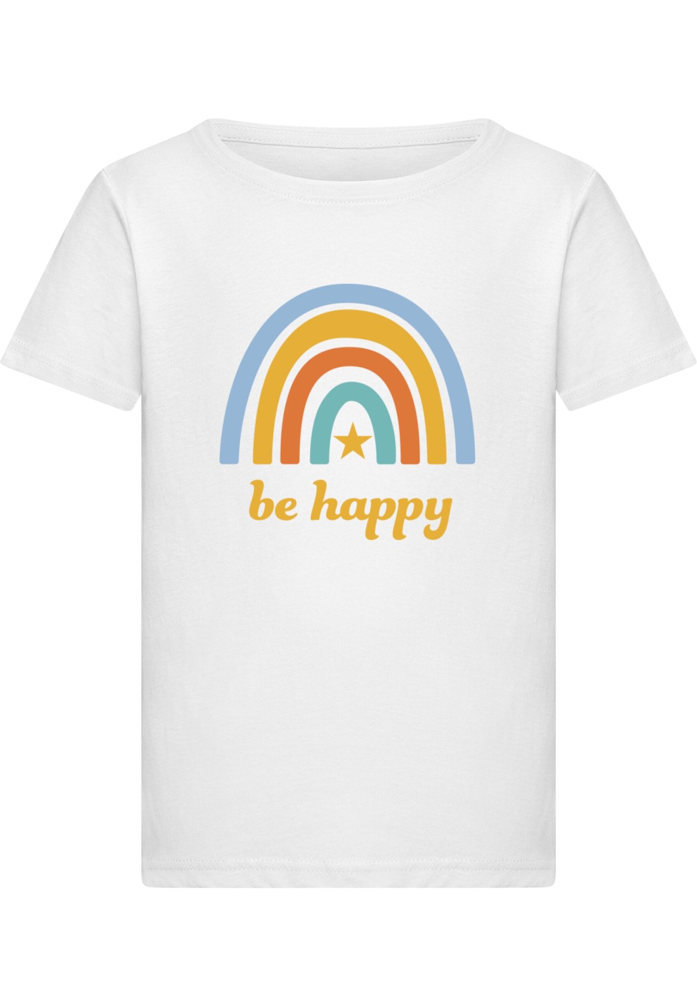 Merchcode Shirt 'Be Happy Rainbow' in Wit: voorkant