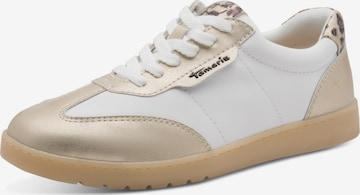 Baskets basses 'Tamaris Comfort Sneaker - Weiß/Gold Leder/Synthetik' Tamaris Wide Fit en blanc : devant
