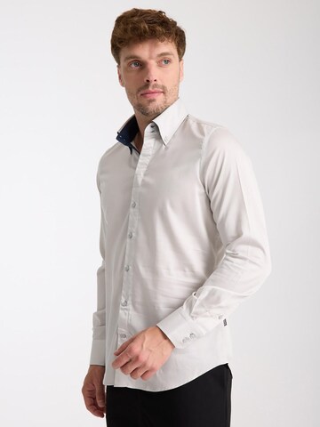 Slim fit Camicia business 'Roma Satin Man Shirt Green' di 7Camicie in grigio