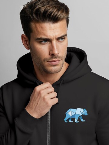 Neverless Sweatjacke 'Bär Polygon Blau'‌‌‌‌‌‌‌‌ in Schwarz