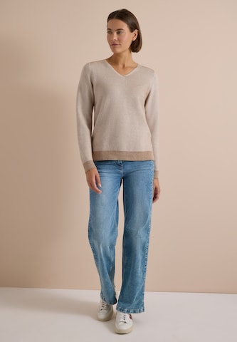 CECIL Pullover im Two-Tone-Look mit V-Neck in Braun