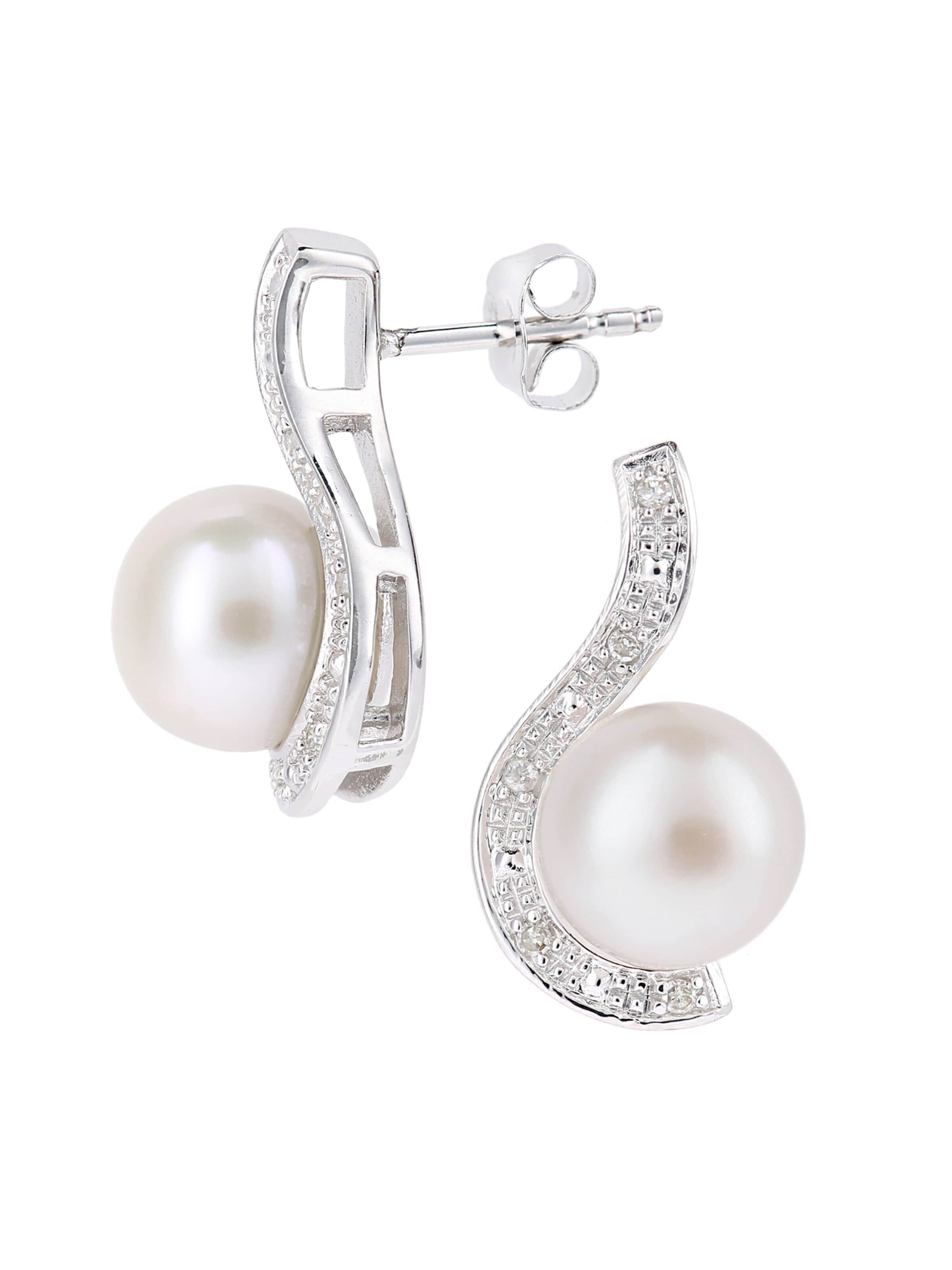 Boucles d'oreilles 'Ohrstecker aus 375 Weißgold mit Diamant mit Perle' DIAMANT LETERNEL en argent