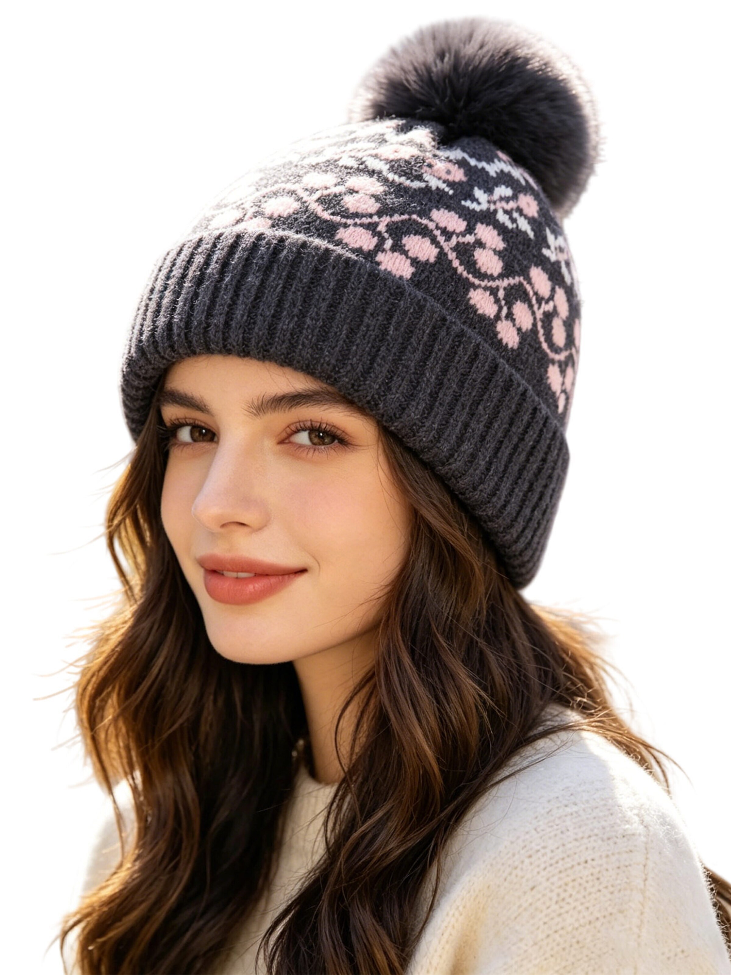 Magicshe Hat 'Warme Strickmütze mit Bommel' in Black: front