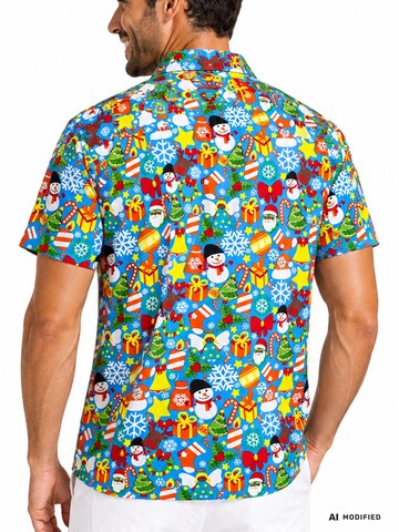King Kameha Regular Fit Hemd 'Christmas Allover'‌‌‌‌‌‌ in Blau