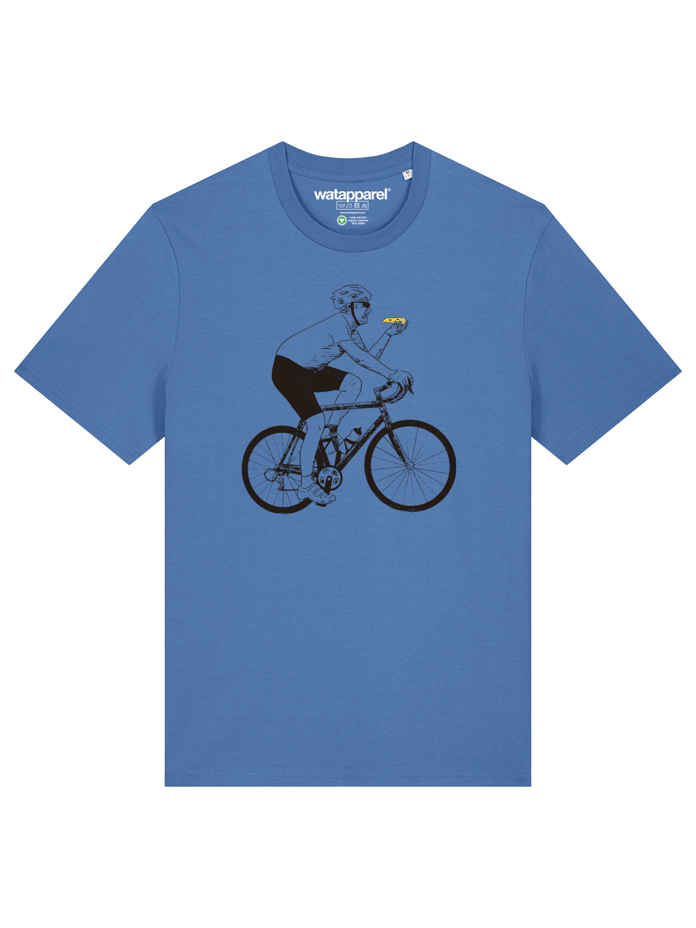 Watapparel Shirt 'Fahrrad und Pizza' in Blue: front