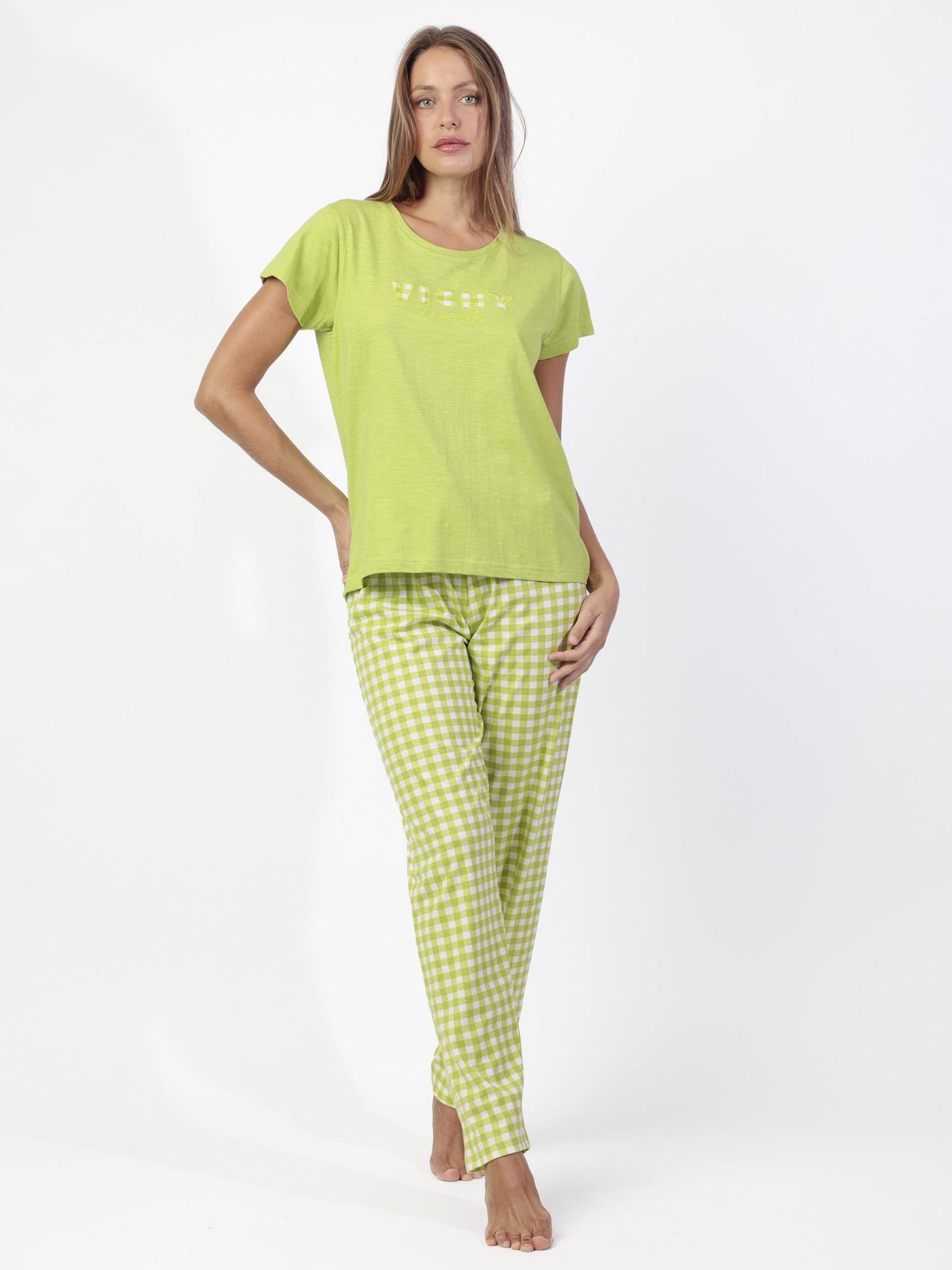 admas - Pijama 'ADMAS Pijama Manga Corta Vichy Mood para Mujer' en verde: frente