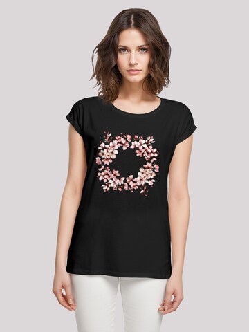 F4NT4STIC T-Shirt 'Rosa Frühlings Blumenkranz Dekor' in Schwarz: Vorderseite