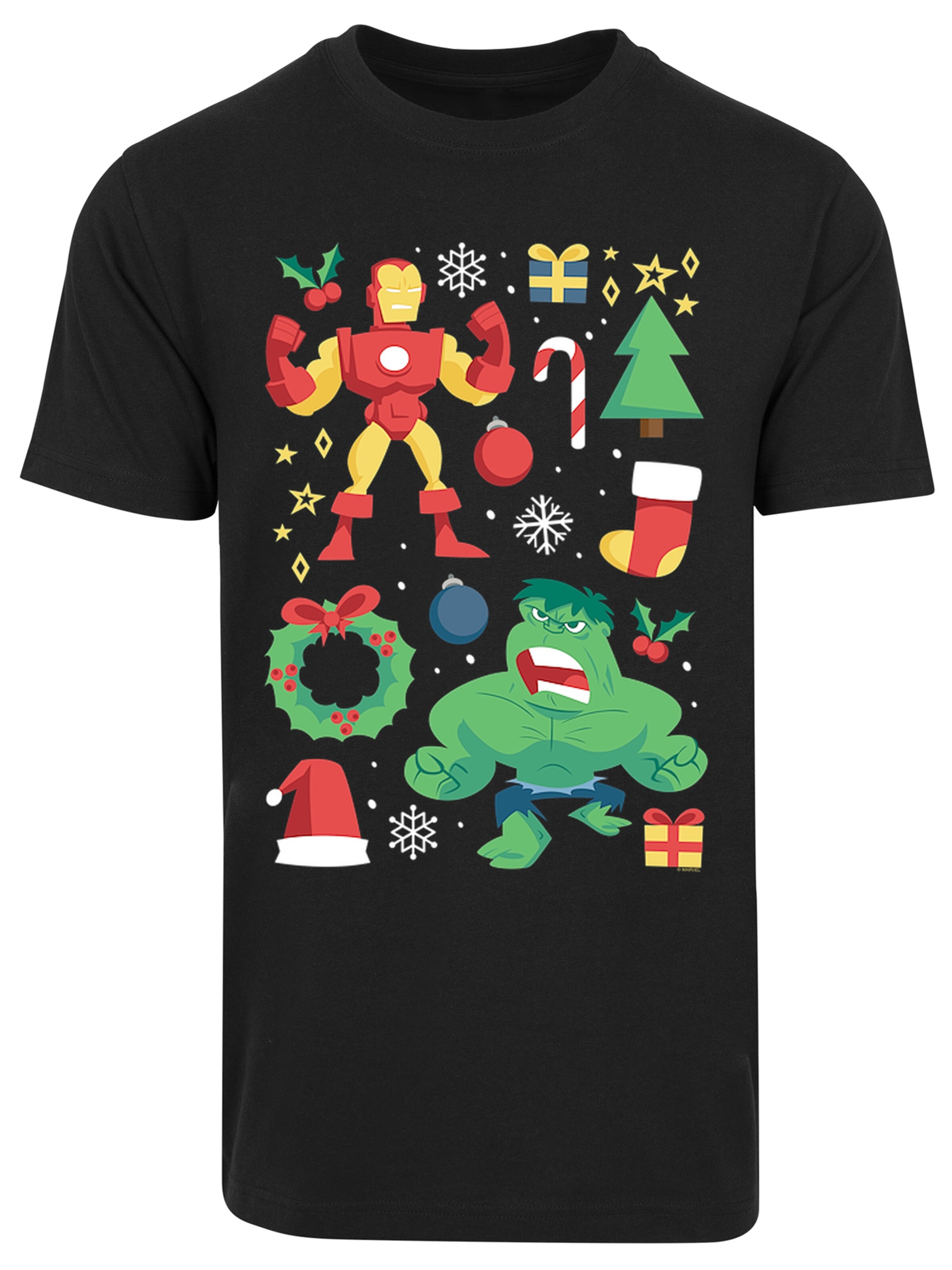 F4NT4STIC T-Shirt 'Marvel Universe Iron Man And Hulk Weihnachten' in Schwarz: Vorderseite