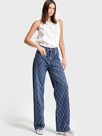 IT'S BASIC Regular Jeans 'Rhinestone Loose High Rise' in Blue