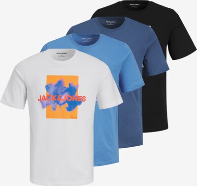 JACK & JONES T-Shirt 'FLORALS' en bleu / orange / noir / blanc, Vue avec produit