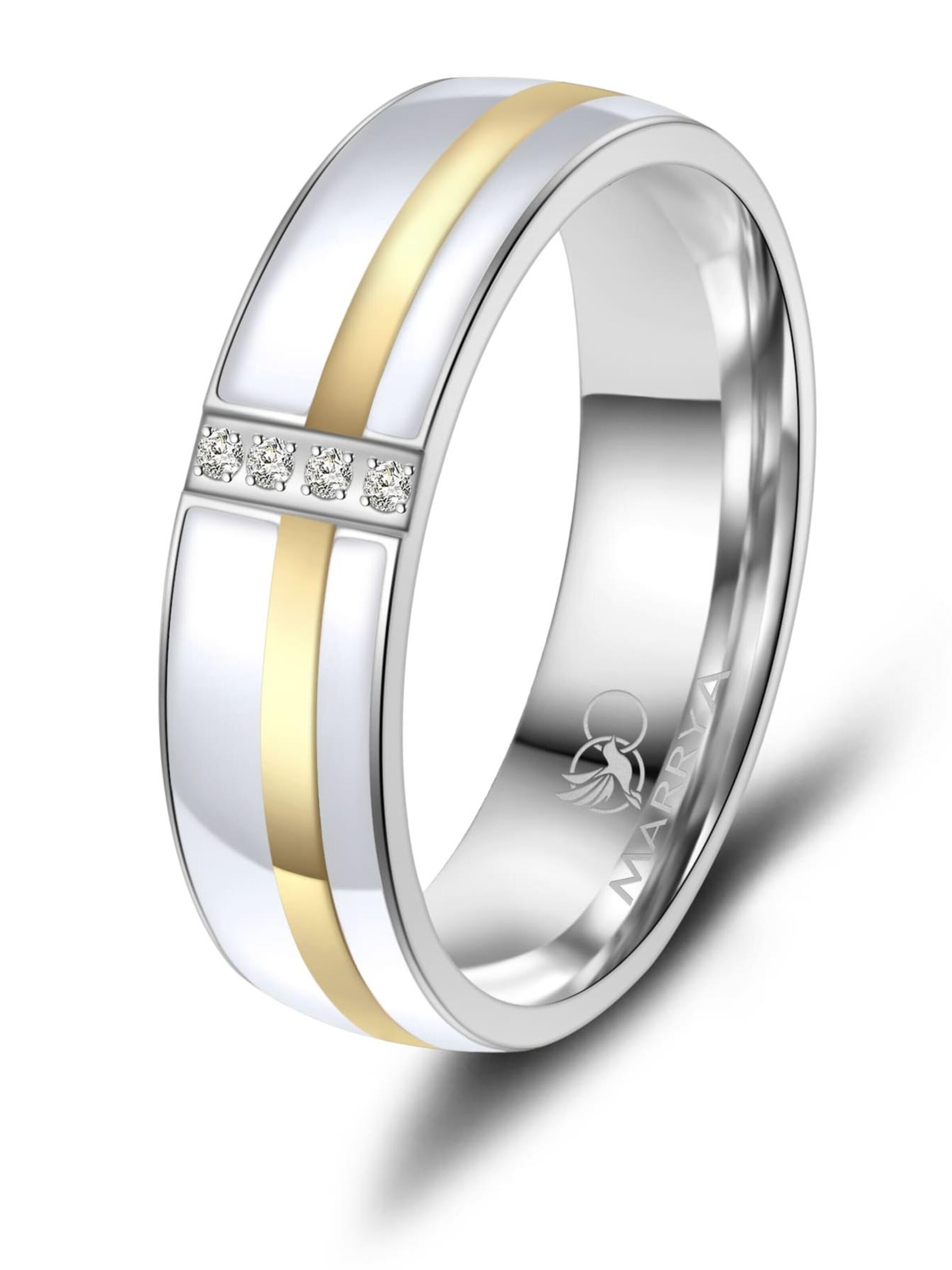 MARRYA Ring 'MARRYA ES-39 Ehering aus Edelstahl & Emaille - WEIß & Gold plattiert' in White