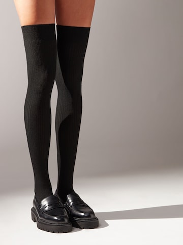 CALZEDONIA Over the Knee Socks in Black: front