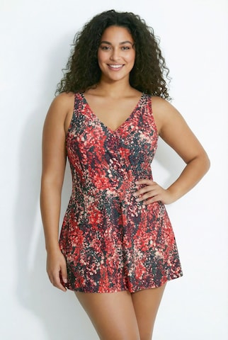 Ulla Popken Bandeau Swimsuit dress in Red