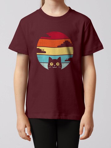 watabout.kids Shirt 'Retro Sunset Cat' in Red: front