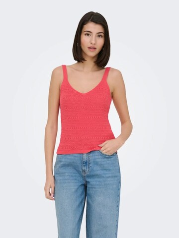 JDY Gebreide top 'JDYTROPICA S/L V-NECK TOP' in Rood: voorkant