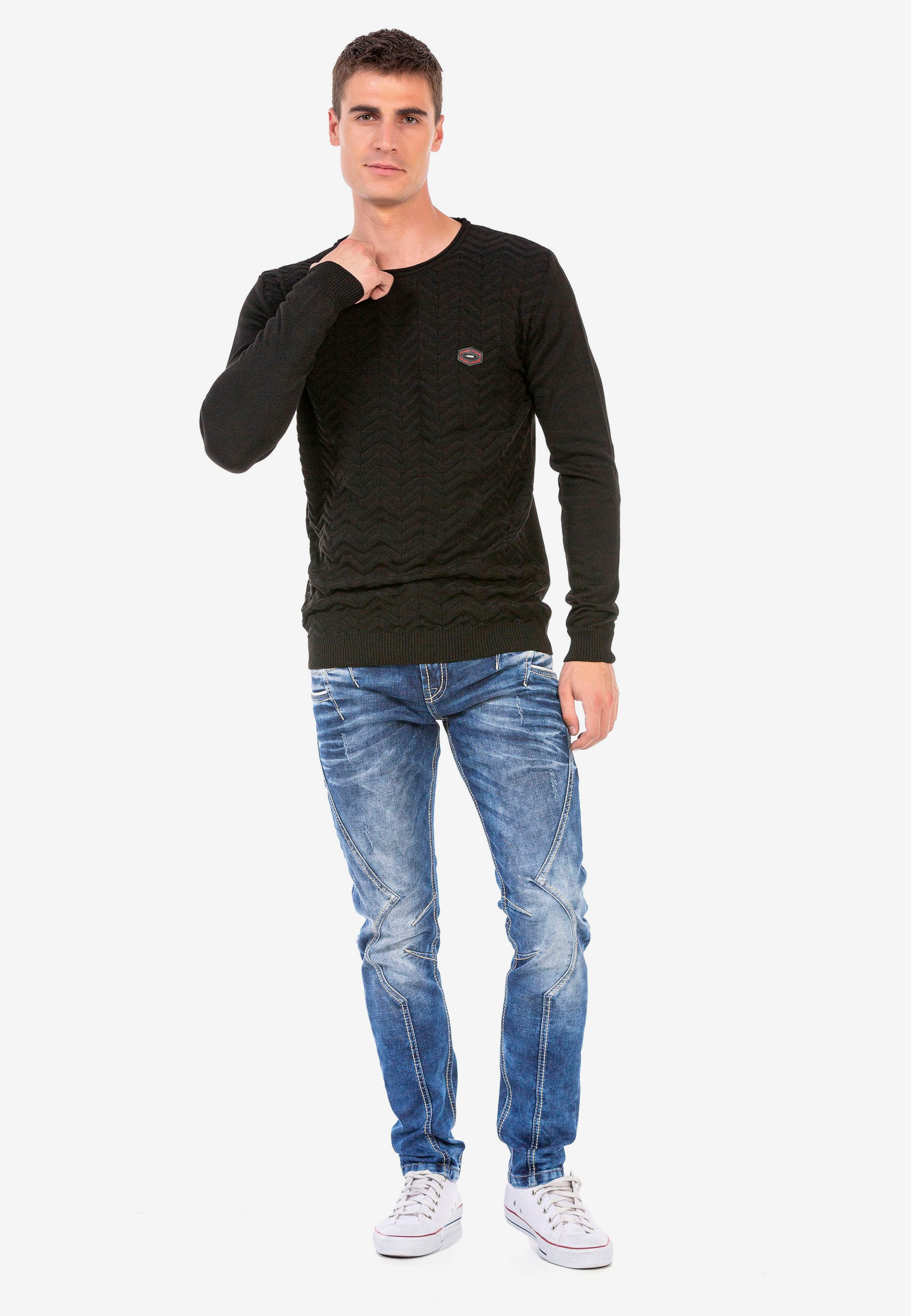Männer Pullover & Strick CIPO & BAXX Strickpullover in Schwarz - XF22645 Männer Pullover & Strick CIPO & BAXX Strickpullover in Schwarz - XF22645
