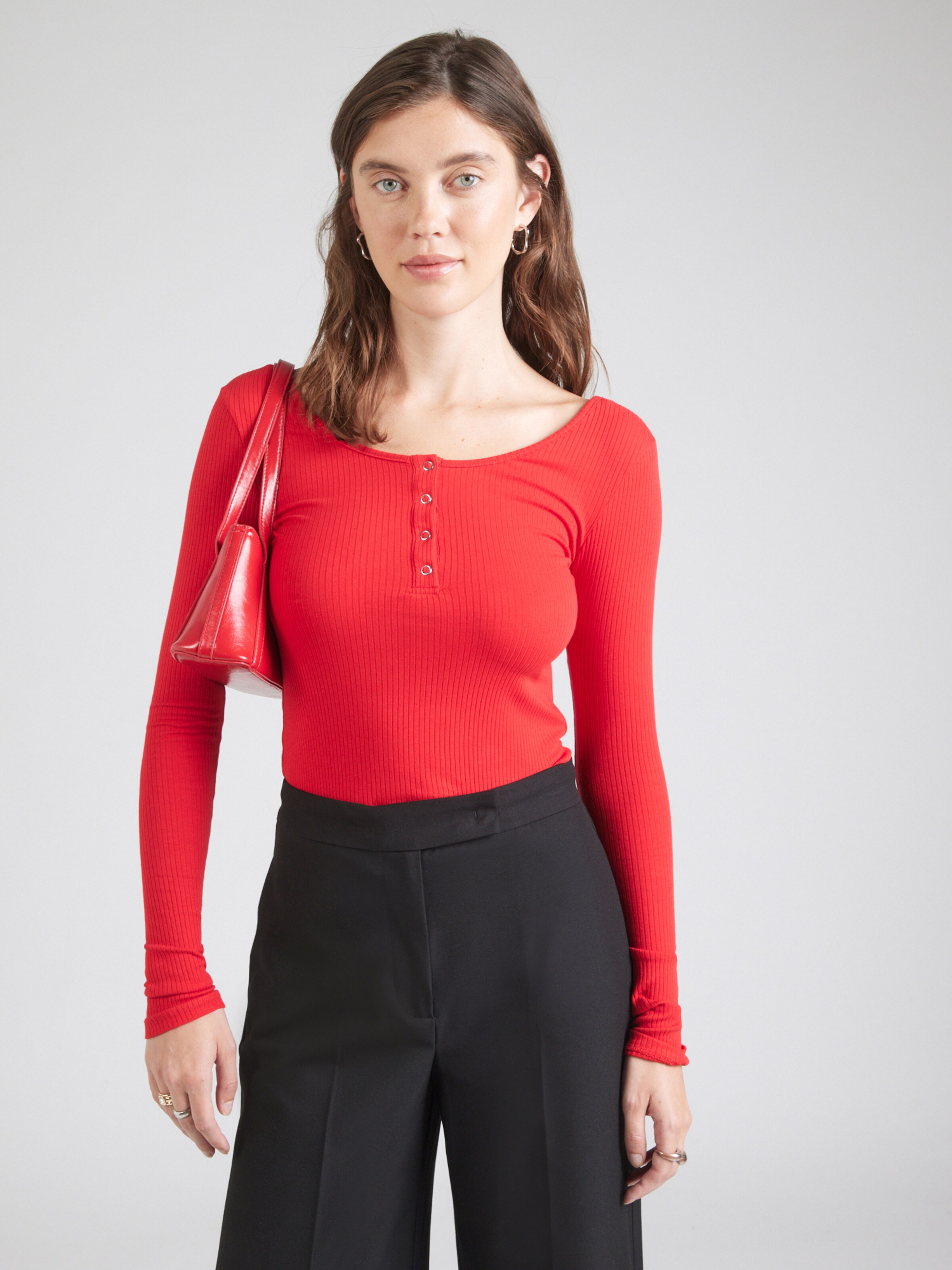 PIECES Female Longsleeve PCKITTE - Slim Fit Langarm-Shirt Für Teenager - Mit Druckknopf Und Rundhals