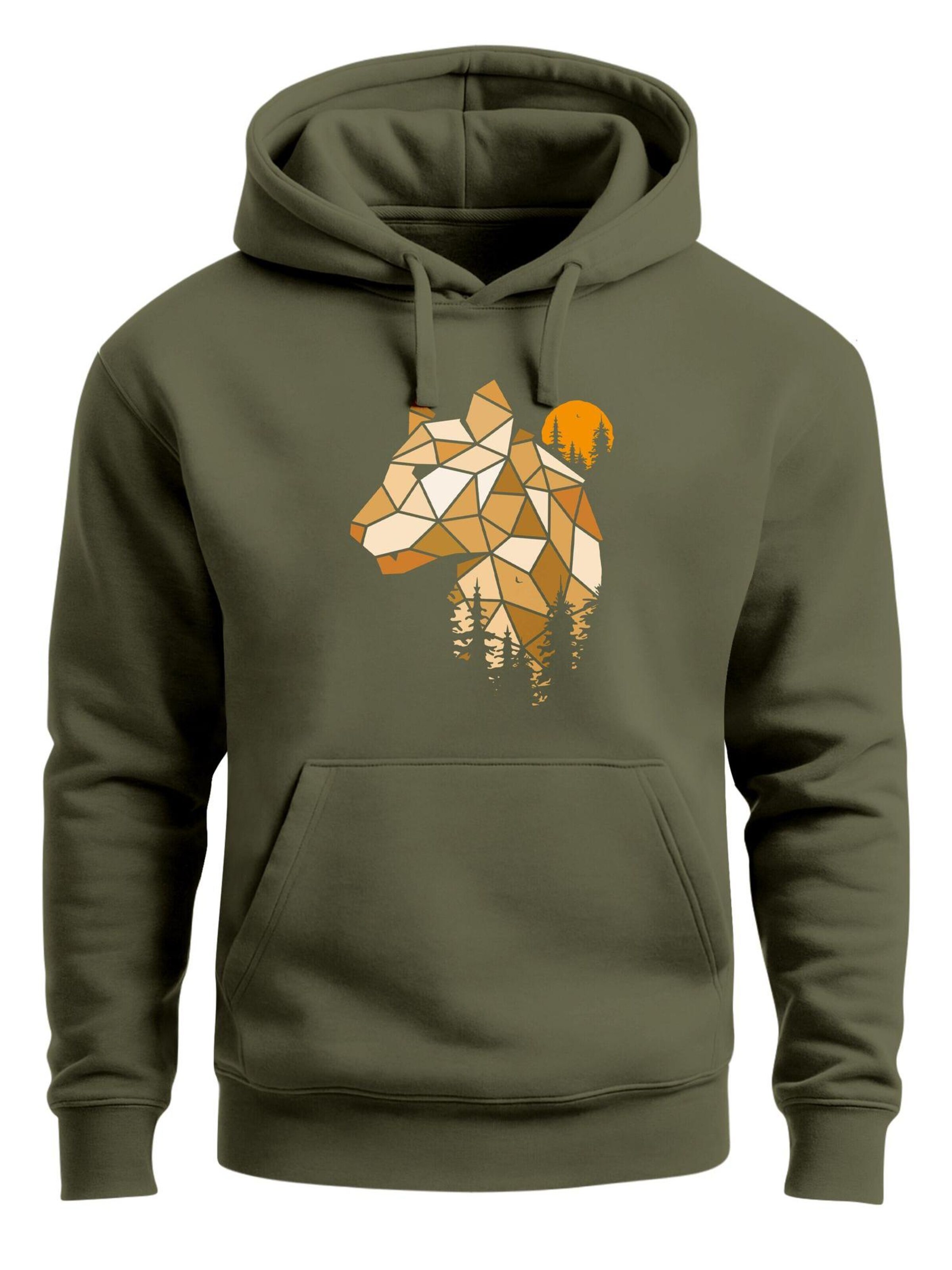 Neverless Sweatshirt 'Luchs Polygon' in Green: front