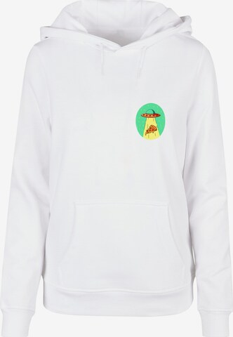 Mister Tee Plus Size Sweatshirt 'Ladies Ufo Pizza' in Wit: voorkant