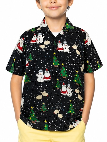 King Kameha Regular fit Overhemd 'Christmas Buddies' in Zwart