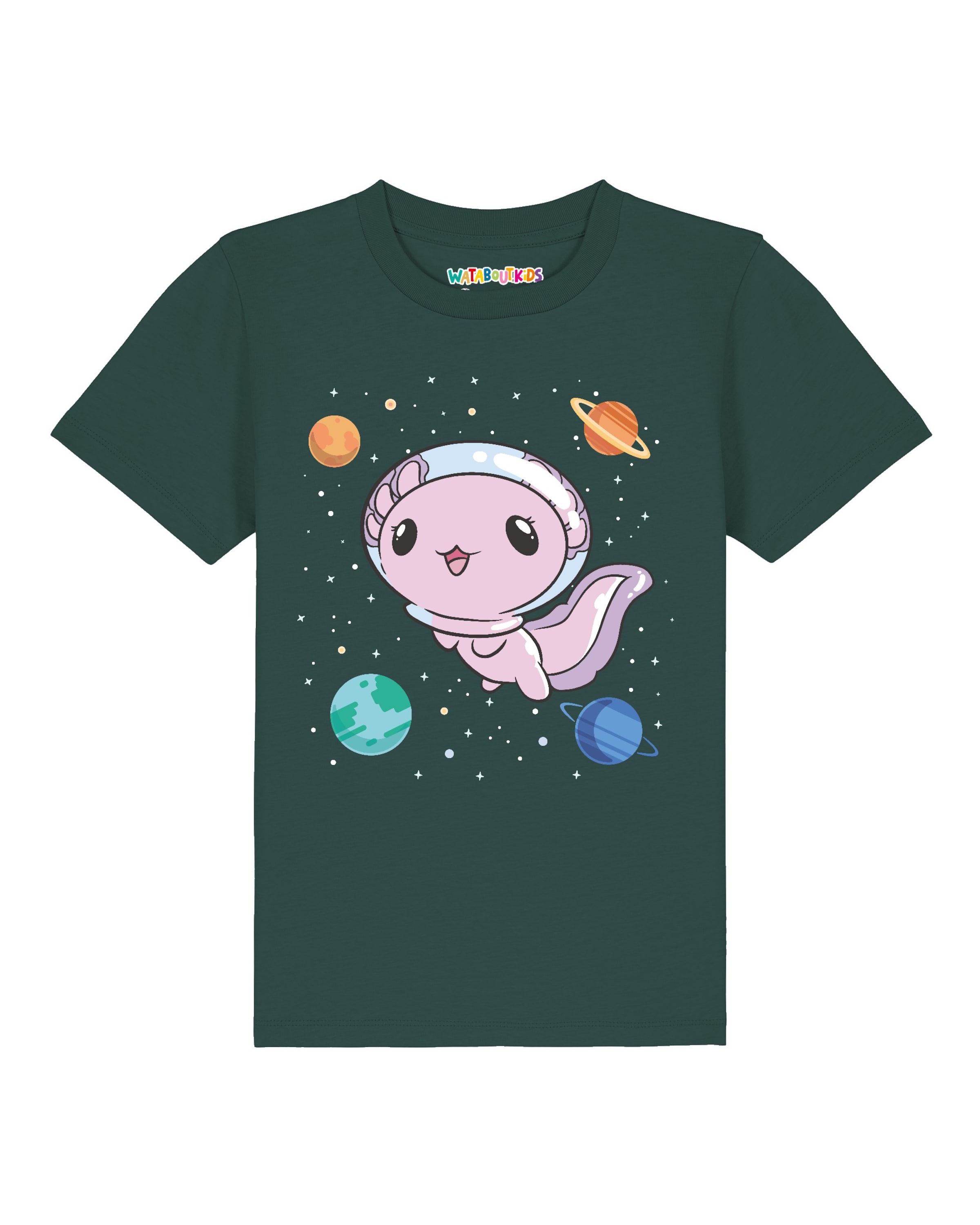 T-Shirt ' Axolotl in space ' watabout.kids en vert : devant
