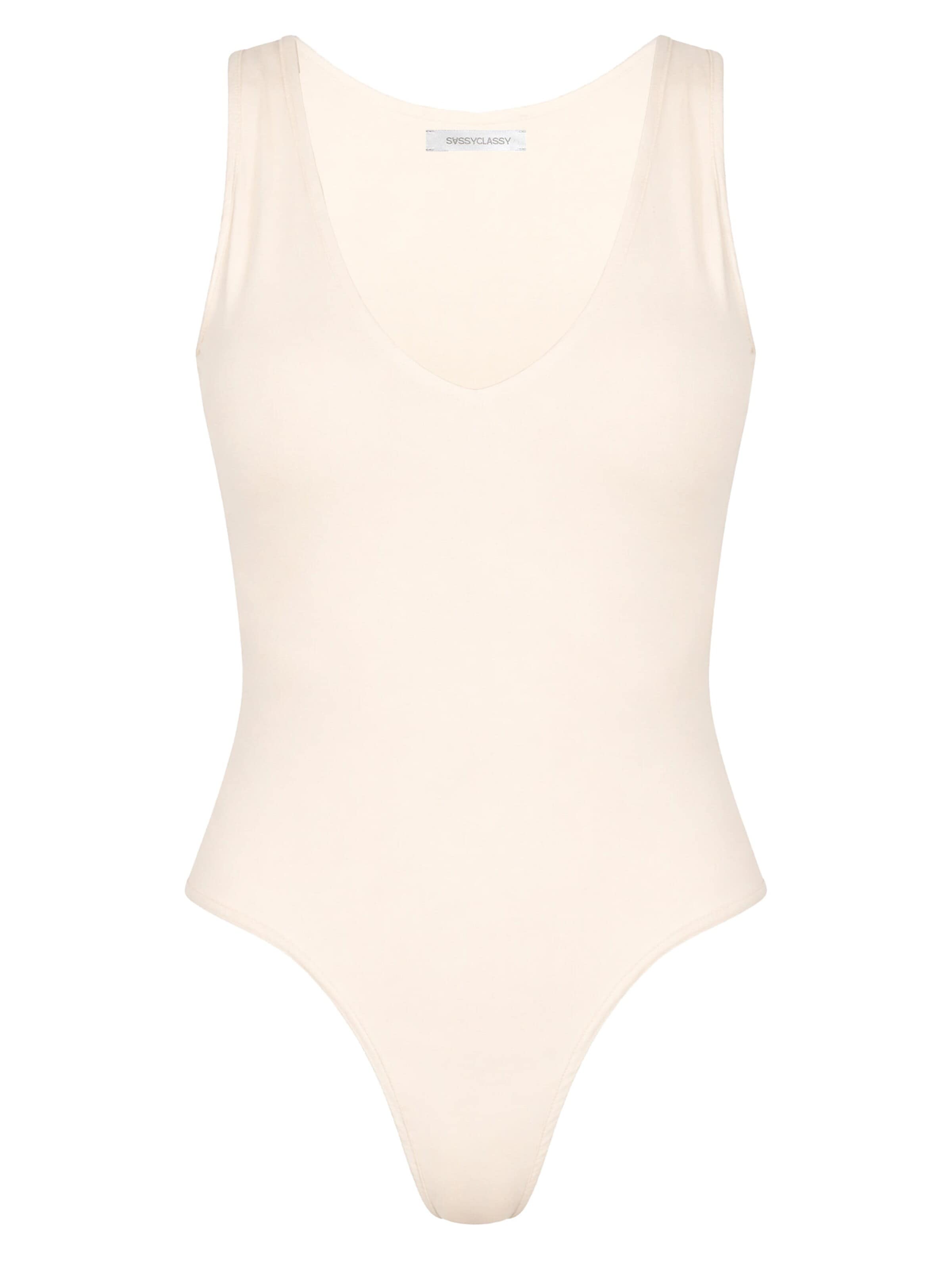 SASSYCLASSY Shirt Bodysuit in Beige: front