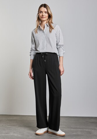 STREET ONE Loosefit Wide Leg Twill Hose in Schwarz