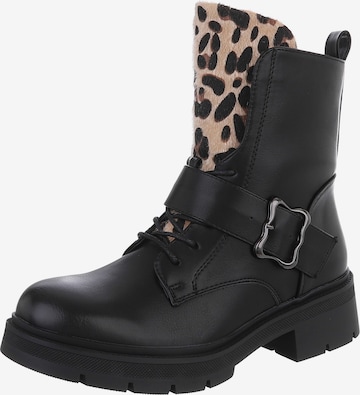 Ital-Design Lace-Up Ankle Boots in Black: front