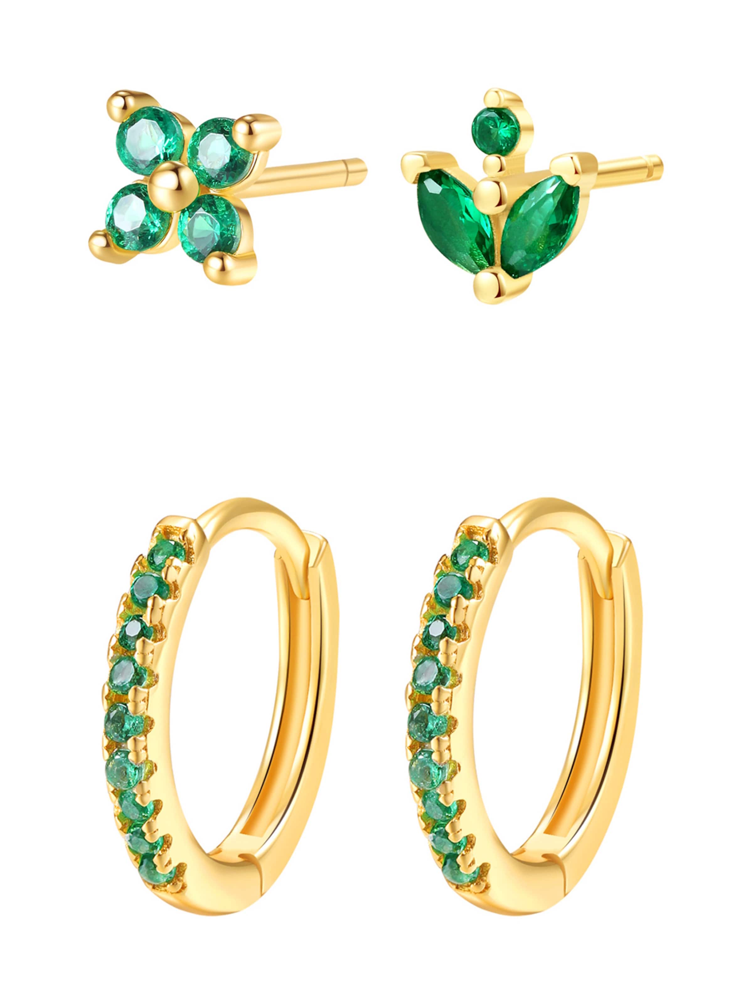 Hey Happiness Earrings 'Green Stack' in Gold: front