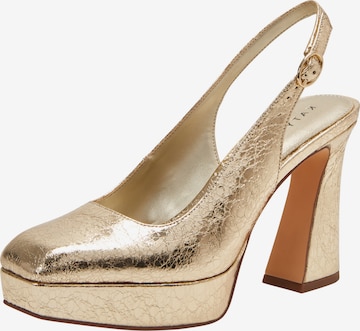 Katy Perry Дамски обувки на ток с отворена пета в злато: отпред