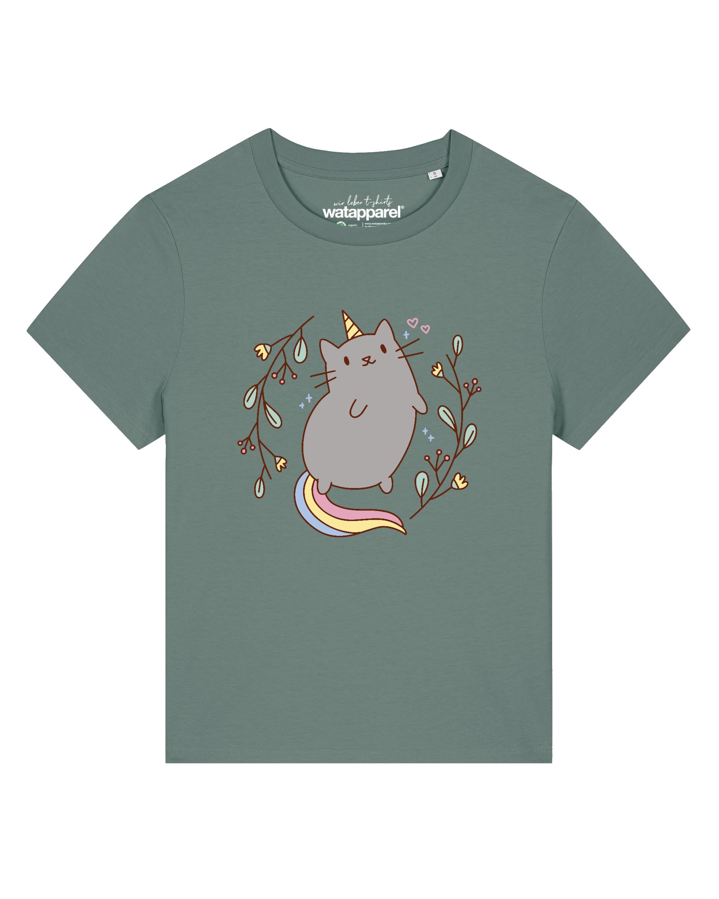 Watapparel Shirt 'Unicorn Cat' in Groen: voorkant