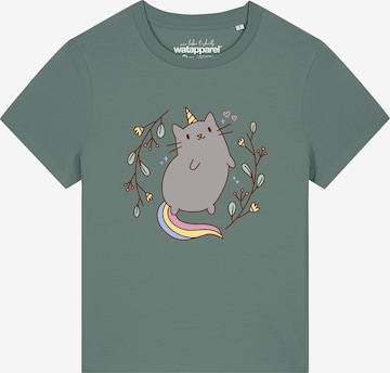 Watapparel Shirt 'Unicorn Cat' in Groen: voorkant