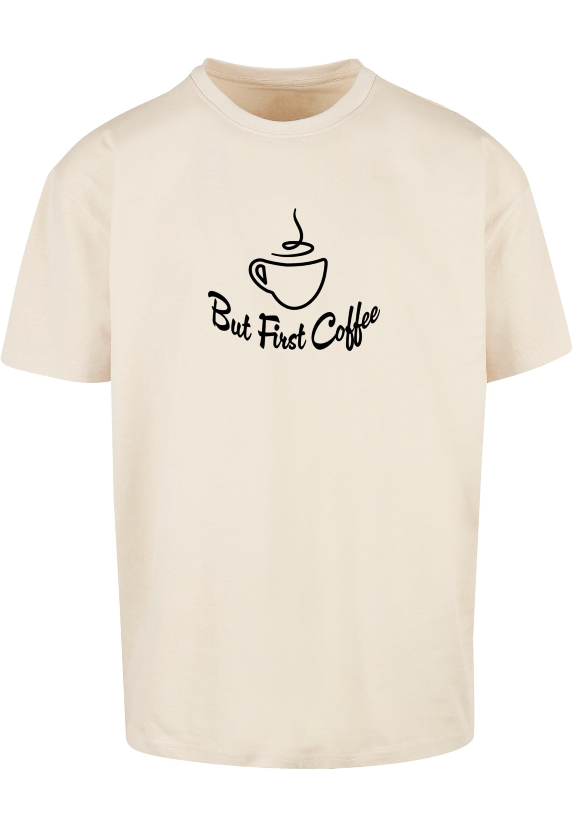 Merchcode Póló 'But First Coffee' - bézs: elől