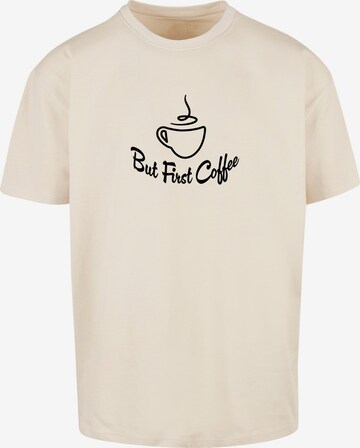 Merchcode Shirt 'But First Coffee' in Beige: voorkant