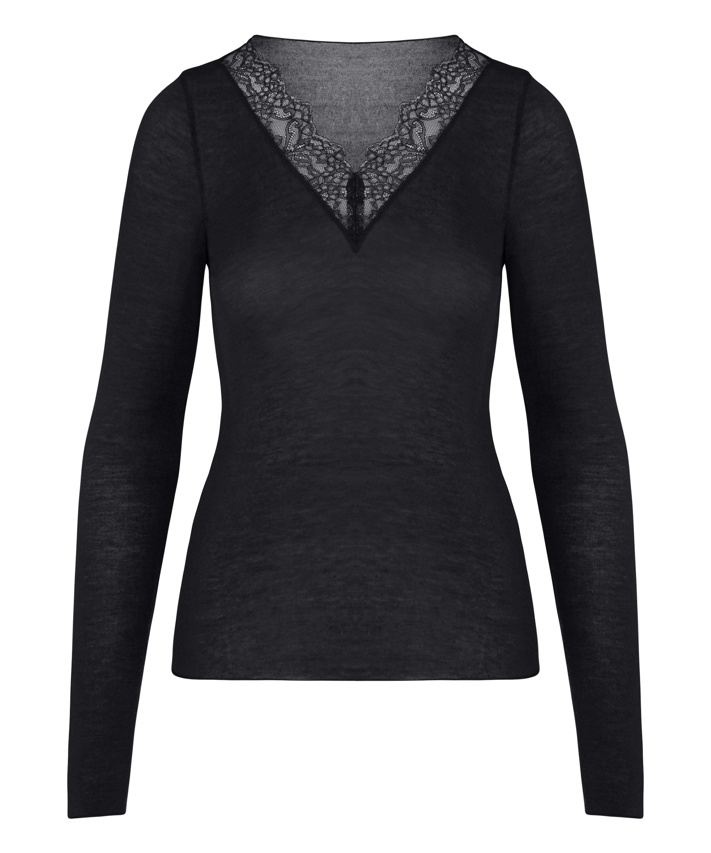 Hunkemöller Slaapshirt 'V-neck with Cashmere' in Zwart: voorkant