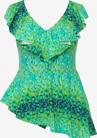 Ulla Popken Triangle Swimsuit Dress in Green: front