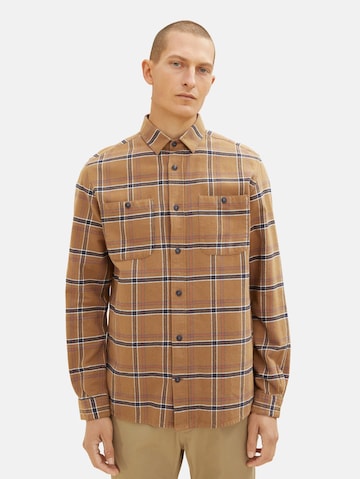 TOM TAILOR Comfort fit Button Up Shirt in Brown: front