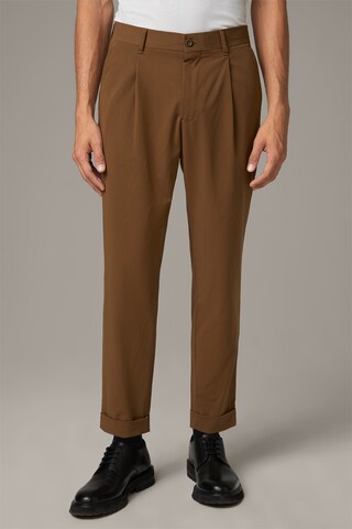 STRELLSON Regular Pleat-Front Pants 'Louis' in Brown: front