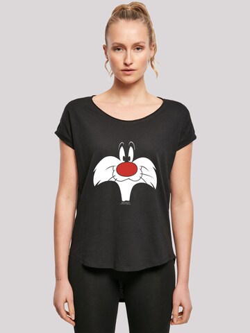 F4NT4STIC Shirt 'Looney Tunes Sylvester Big Face' in Zwart: voorkant