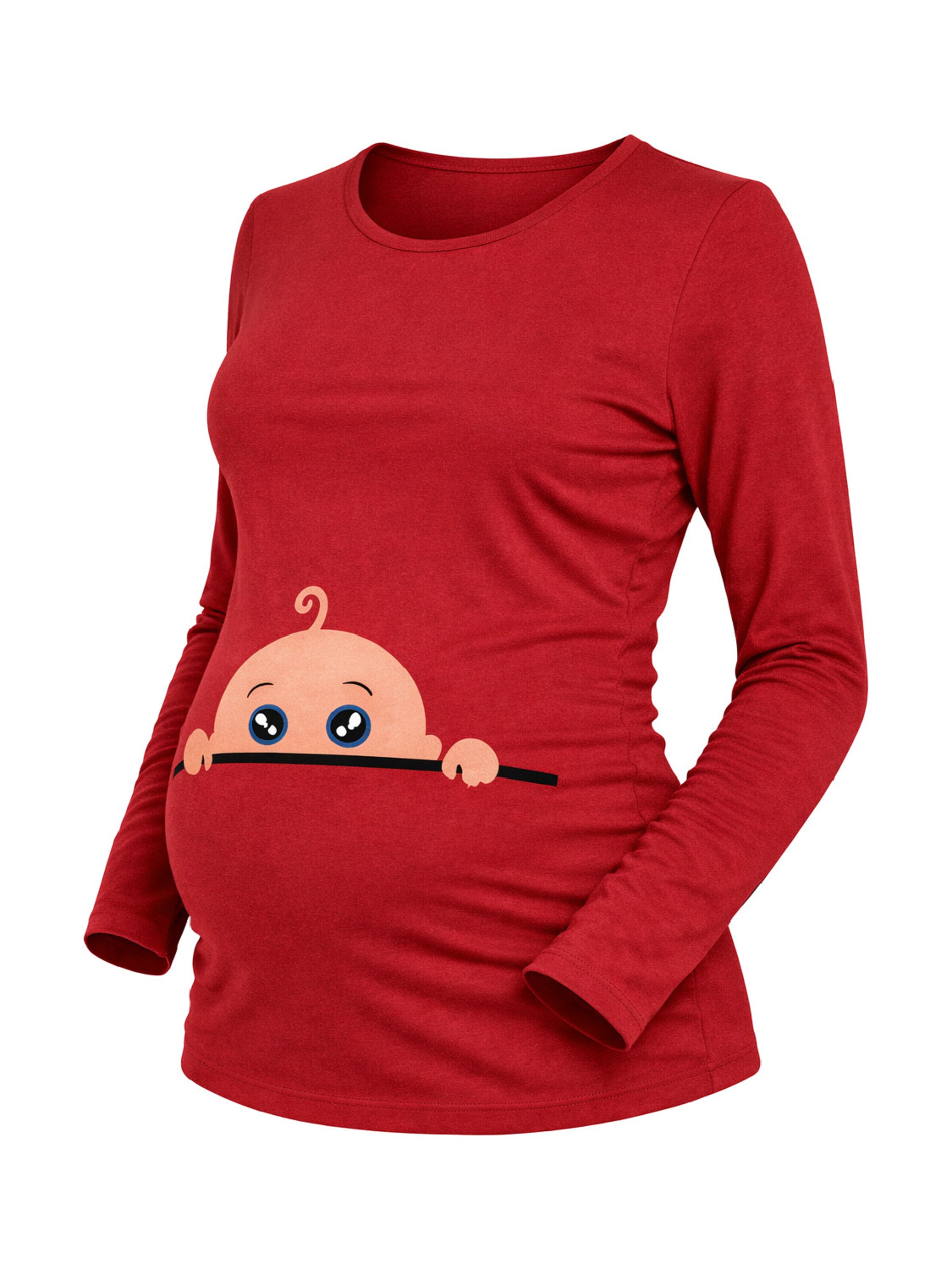 M.M.C. Shirt 'Neugieriges Baby Umstandslangarmshirt' in Red: front