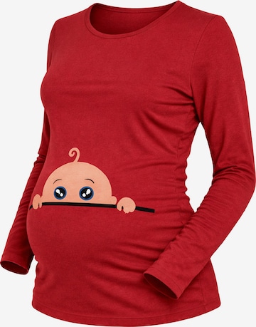 M.M.C. Shirt 'Neugieriges Baby Umstandslangarmshirt' in Red: front