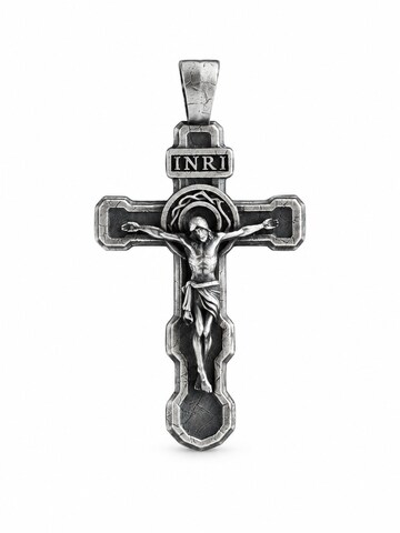 Brelocuri 'FILIUS UNIGENITUS DEI. INRI' de la REYTEL pe argintiu: față