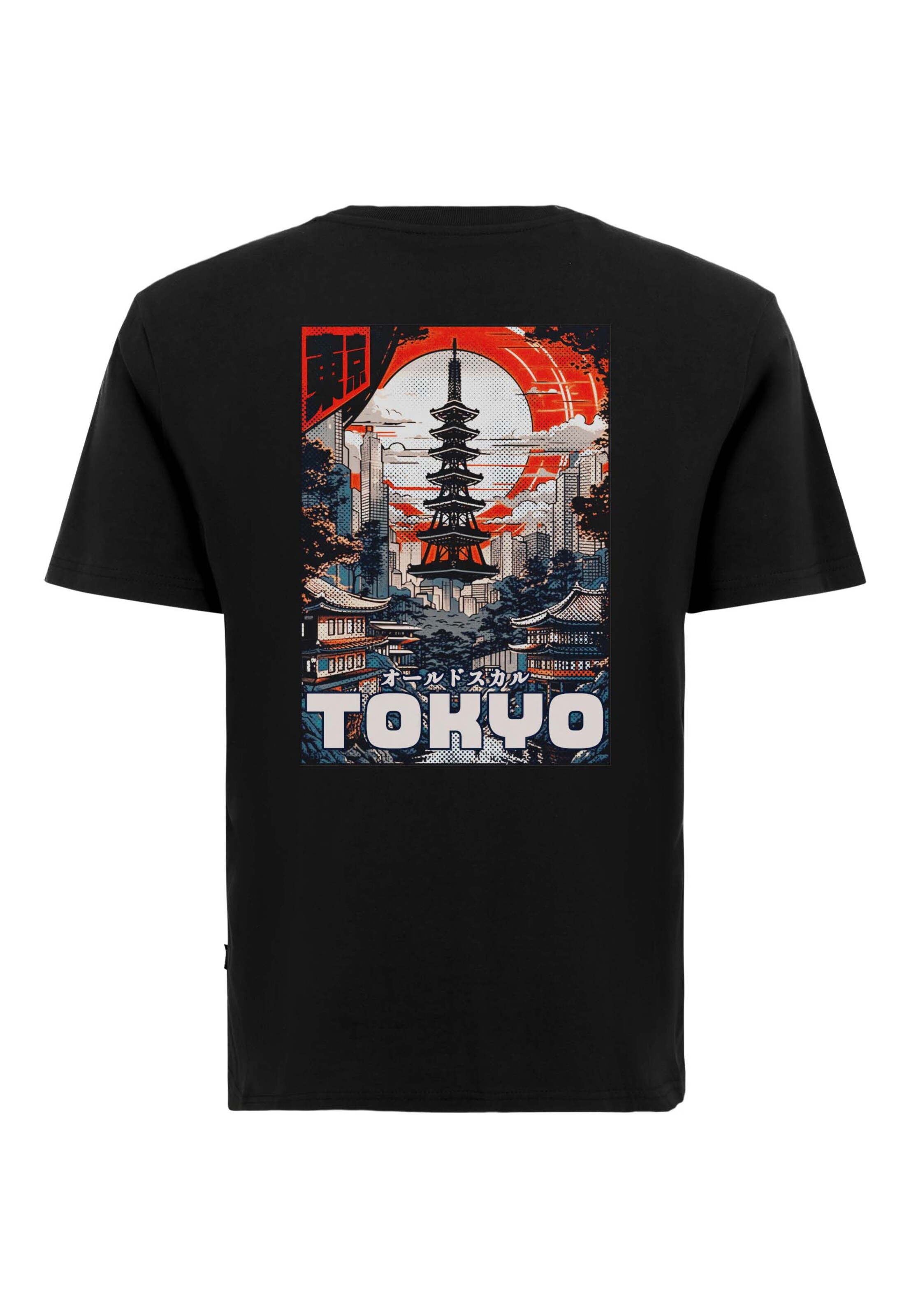 Oldskull T-Shirt 'Tokyo Skyline Manga' in Schwarz: Vorderseite