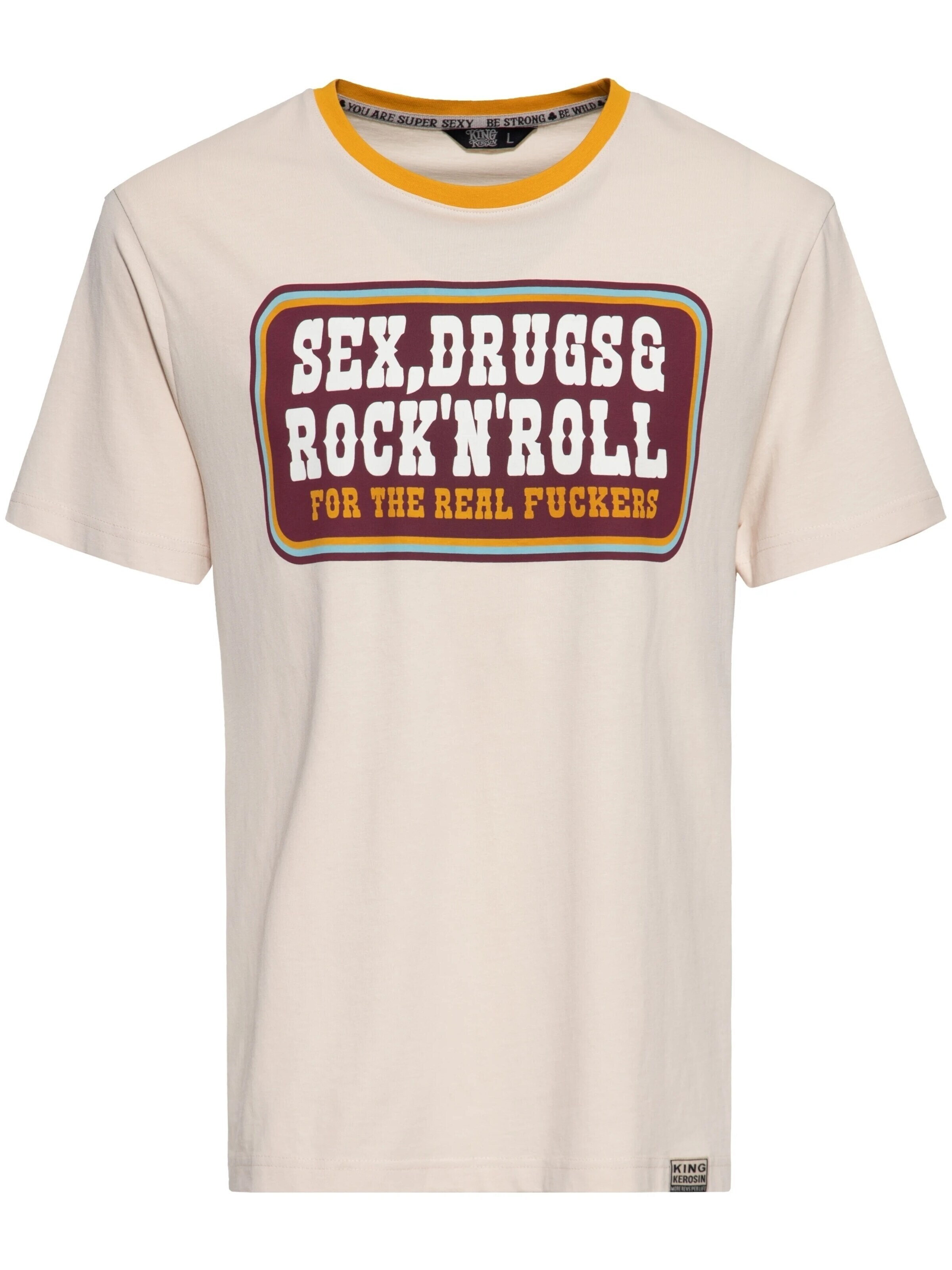 King Kerosin Shirt 'Sex, Drugs & Rock 'n' Roll' in Beige: front