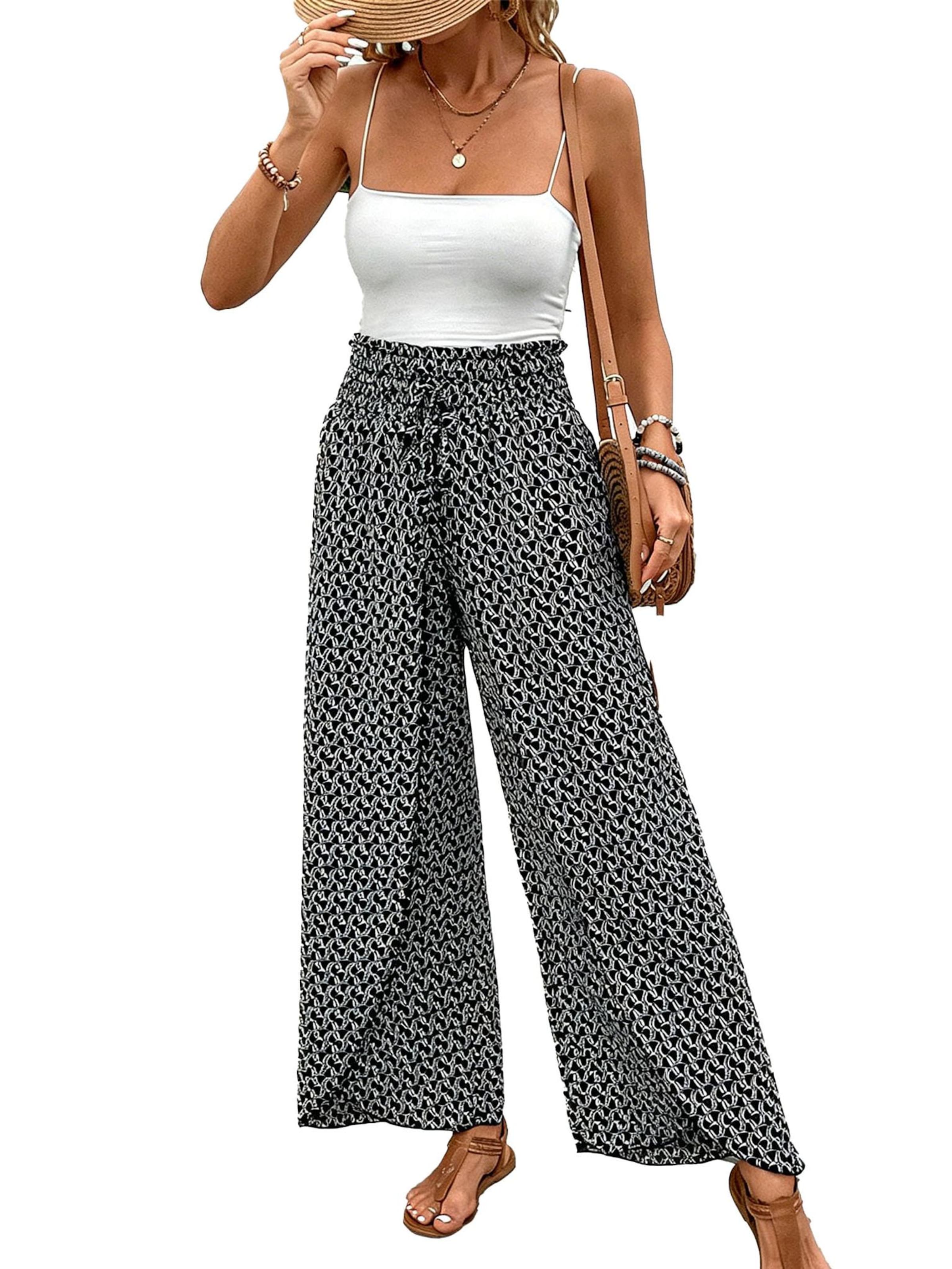 KoJooin Loosefit Hose 'Damen Culotte Mit Floralem Muster, Elastischem Bund Und Seitlichem Schlitz Style Für Jeden Anlass'‌‌ in Schwarz: Vorderseite