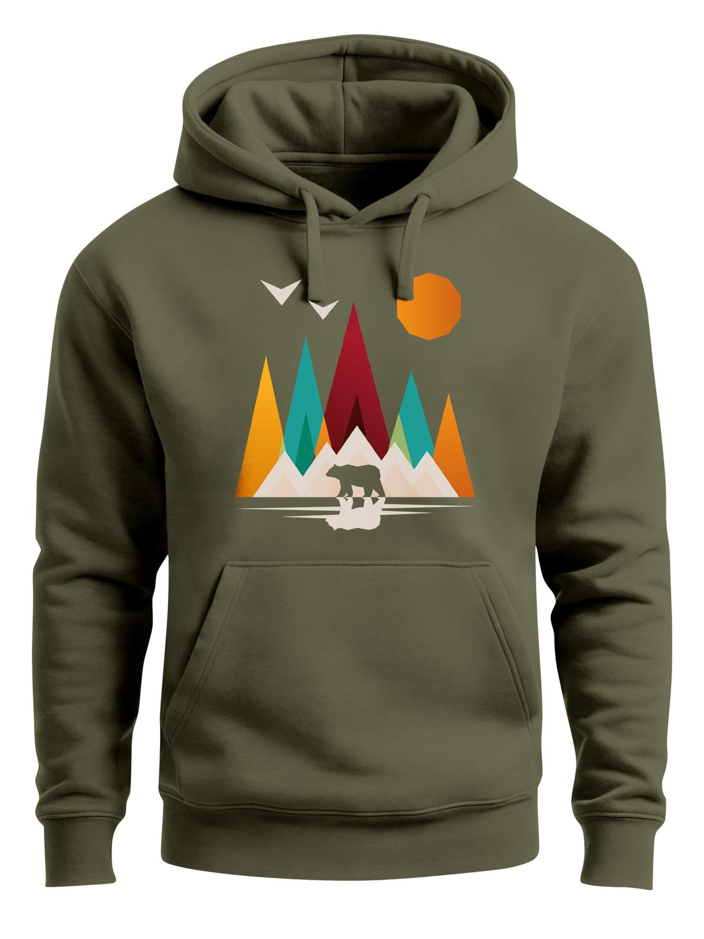 Neverless Sweatshirt 'Berg Bär Polygon' in Green: front