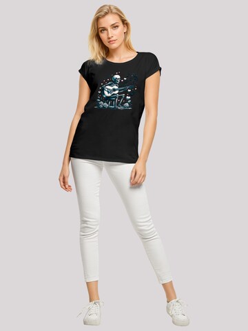 F4NT4STIC Shirt 'Skelett spielt Gitarre, Musik, Liebe' in Zwart