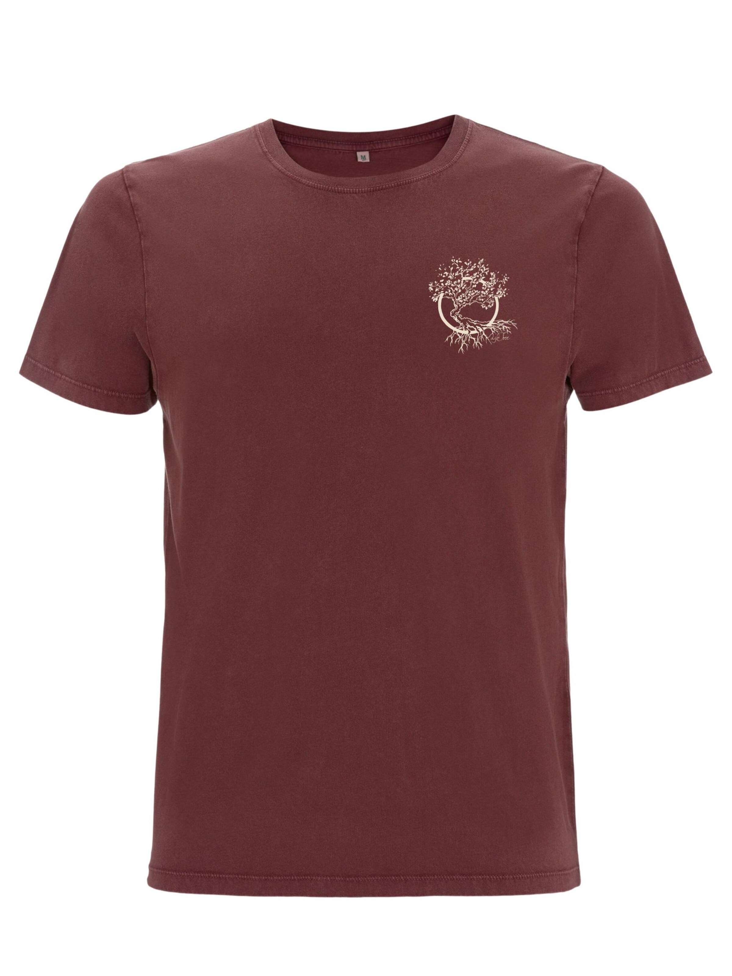 Life-Tree Tričko 'Fairwear Organic Logo Basic Shirt Men Stone Washed Red Olive' - Červená: predná strana