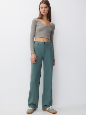 Pull&Bear Wide leg Trousers with creases in Green